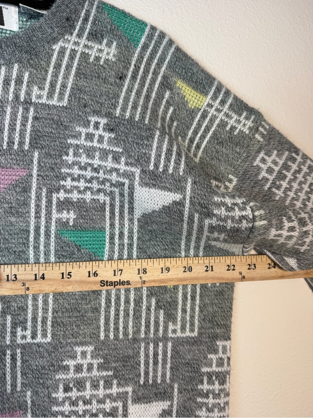 Vintage JED Sweater Mens Medium Grey Geometric Abstract Knit Wool Blend Pullover - Picture 6 of 9